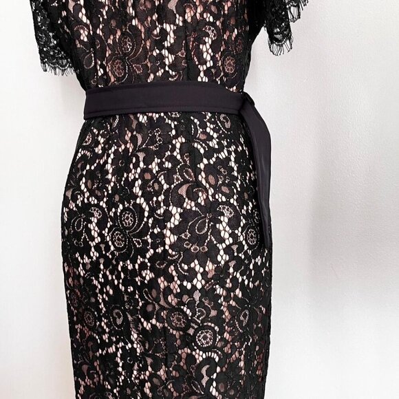 NWT DALIA MACPHEE BLACK LACE BELTED PENCIL DRESS STYLE D1719 - M - Picture 8 of 14